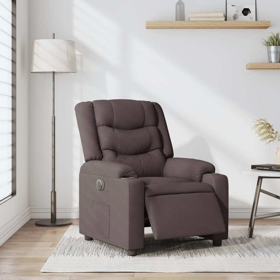 vidaXL Fauteuil verstelbaar elektrisch stof donkerbruin vidaXL Fauteuil verstelbaar elektrisch stof donkerbruin afbeelding 1