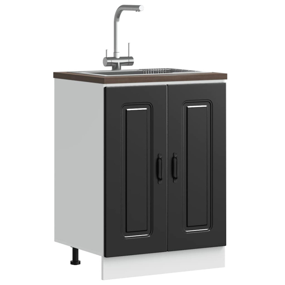 vidaXL Spoelbakonderkast Kalmar 60x46x81,5 cm bewerkt hout zwart vidaXL Spoelbakonderkast Kalmar 60x46x81,5 cm bewerkt hout zwart afbeelding 1