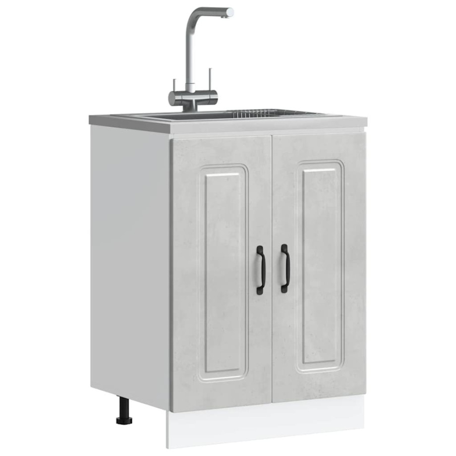 vidaXL Spoelbakonderkast Kalmar 60x46x81,5 cm bewerkt hout betongrijs vidaXL Spoelbakonderkast Kalmar 60x46x81,5 cm bewerkt hout betongrijs afbeelding 1