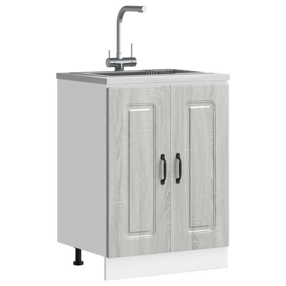 vidaXL Spoelbakonderkast Kalmar 60x46x81,5cm bewerkt hout grijs sonoma vidaXL Spoelbakonderkast Kalmar 60x46x81,5cm bewerkt hout grijs sonoma afbeelding 1