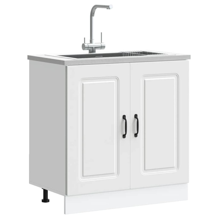 vidaXL Spoelbakonderkast Kalmar 80x46x81,5 cm bewerkt hout wit afbeelding 1