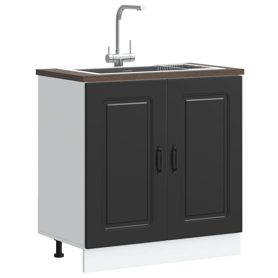 vidaXL Spoelbakonderkast Kalmar 80x46x81,5 cm bewerkt hout zwart vidaXL Spoelbakonderkast Kalmar 80x46x81,5 cm bewerkt hout zwart afbeelding 1