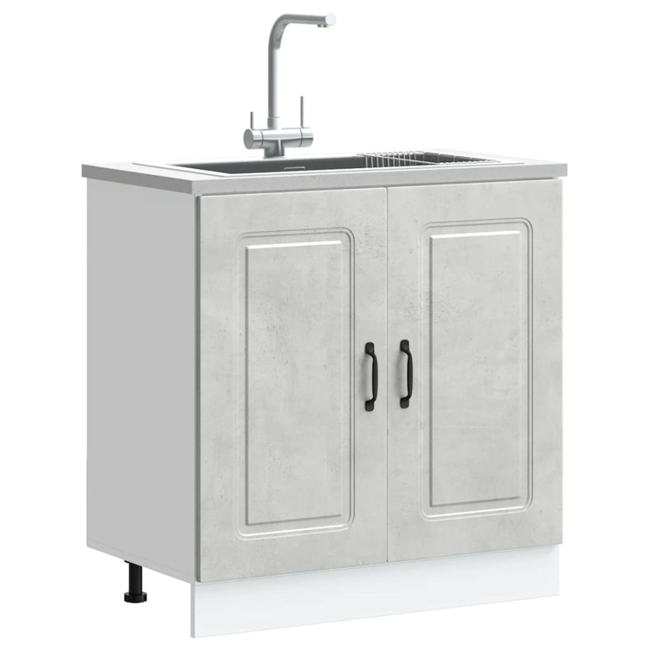 vidaXL Spoelbakonderkast Kalmar 80x46x81,5 cm bewerkt hout betongrijs vidaXL Spoelbakonderkast Kalmar 80x46x81,5 cm bewerkt hout betongrijs afbeelding 1