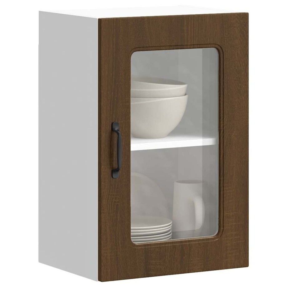 vidaXL Keukenwandkast met glazen deur bewerkt hout bruin eikenkleur vidaXL Keukenwandkast met glazen deur bewerkt hout bruin eikenkleur afbeelding 1