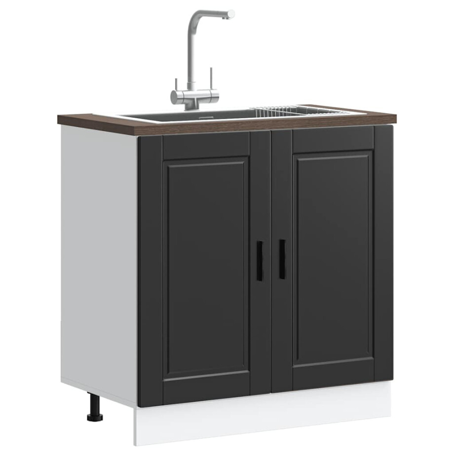 vidaXL Spoelbakonderkast Porto 80x46x81,5 cm bewerkt hout zwart afbeelding 1