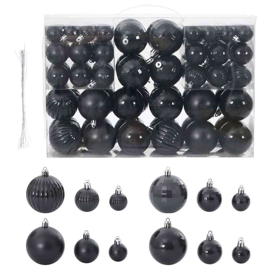 vidaXL Kerstballen 100 st Ø3/4/6 cm zwart afbeelding 1