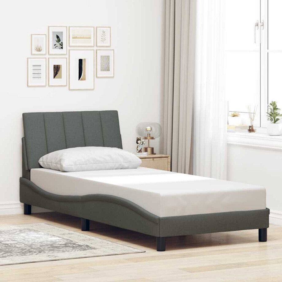 vidaXL Bedframe zonder matras "Hanko" 90x190 cm stof donkergrijs afbeelding 1