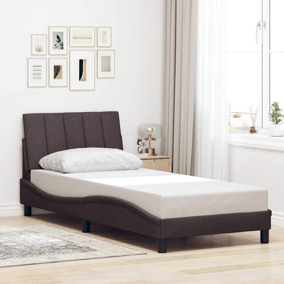 vidaXL Bedframe zonder matras "Hanko" 90x200 cm stof donkerbruin afbeelding 1