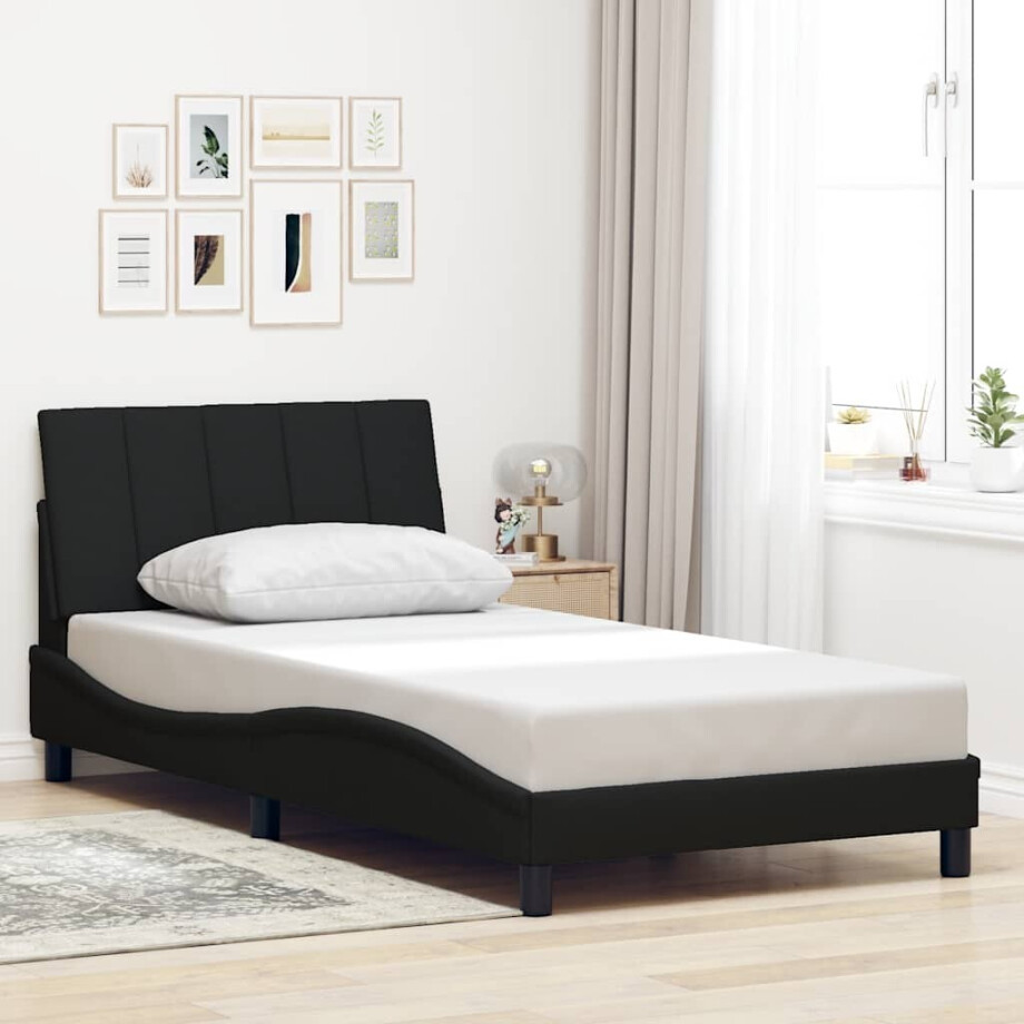 vidaXL Bedframe zonder matras "Hanko" 100x200 cm stof zwart afbeelding 1