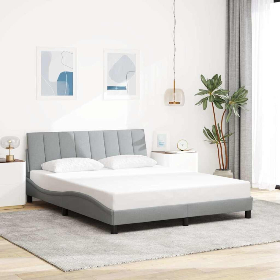 vidaXL Bedframe zonder matras "Hanko" stof lichtgrijs 160x200 cm afbeelding 1