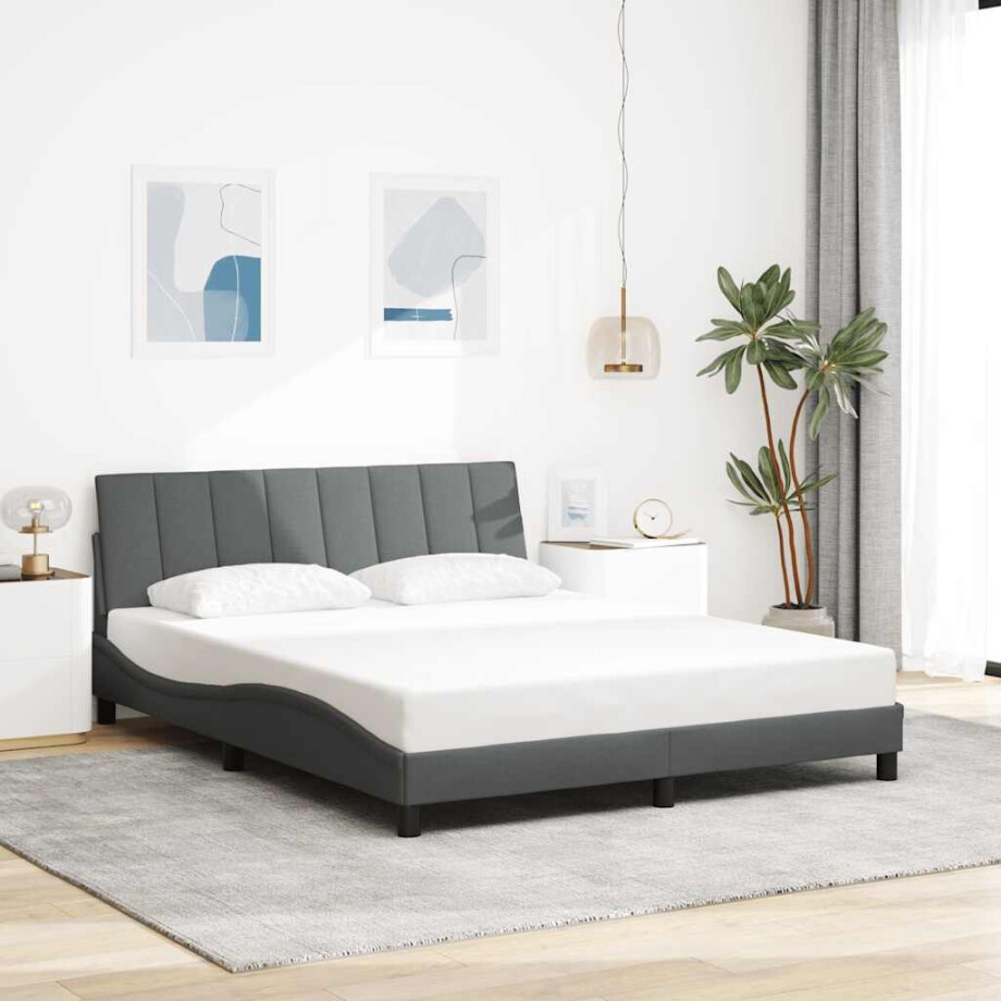 vidaXL Bedframe zonder matras "Hanko" stof donkergrijs 160x200 cm afbeelding 1