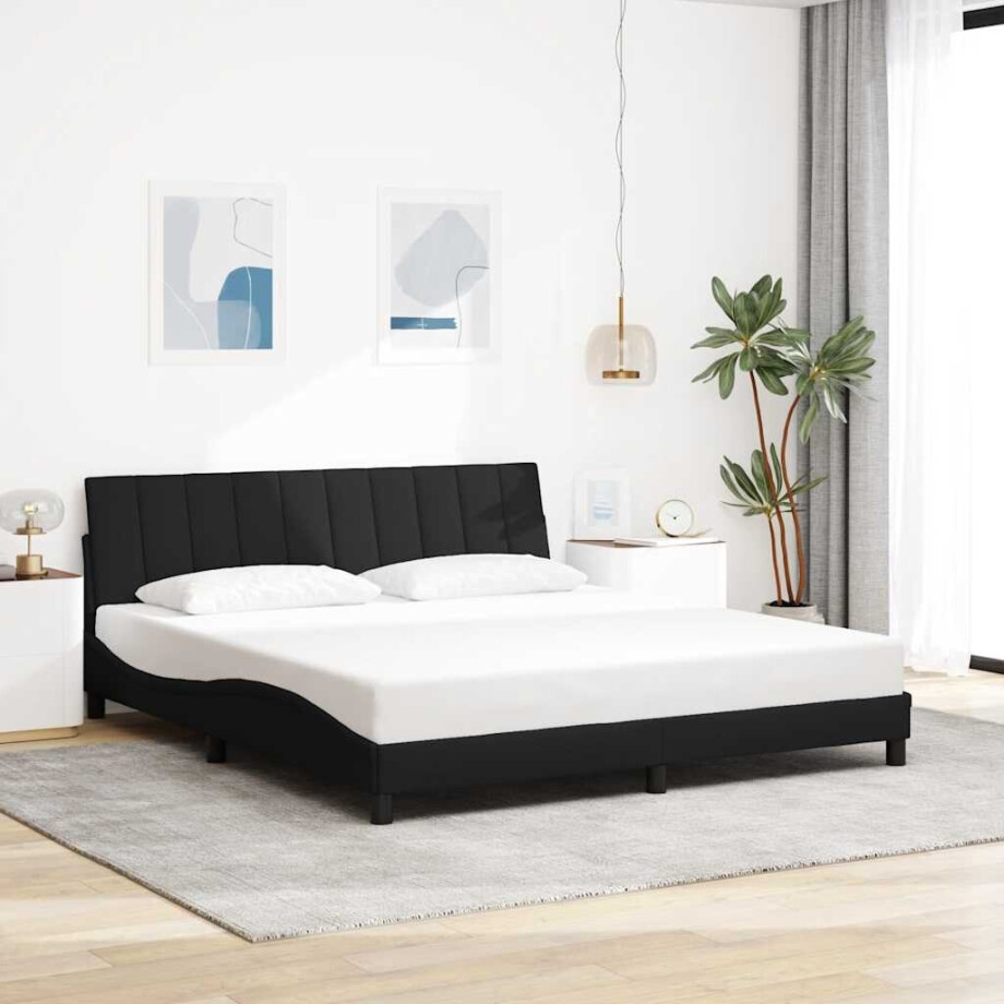 vidaXL Bedframe zonder matras "Hanko" stof zwart 180x200 cm afbeelding 1