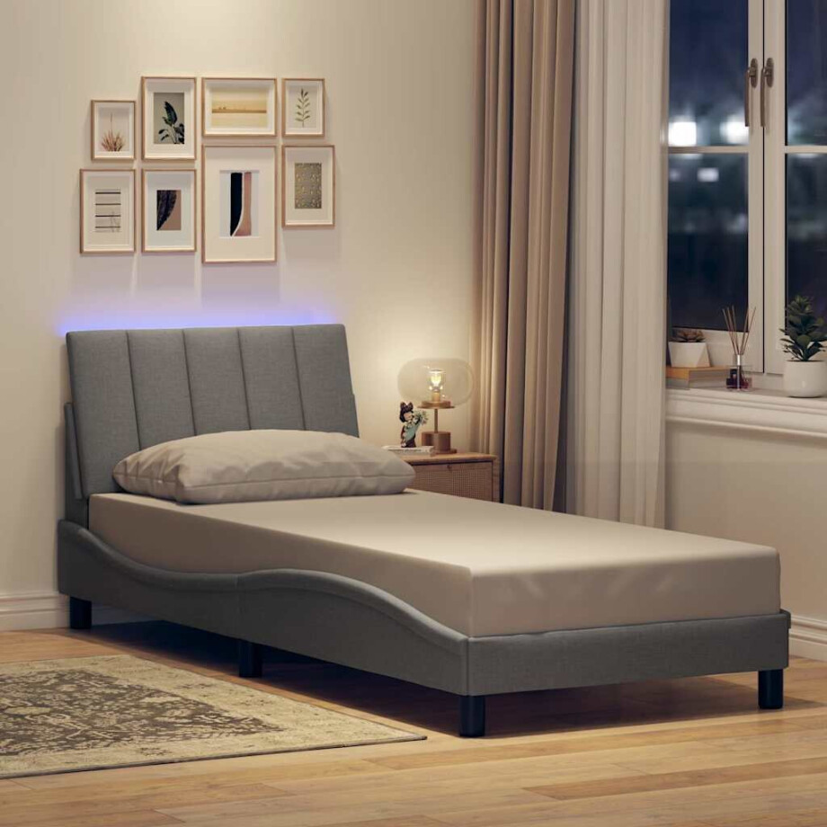 vidaXL Bedframe zonder matras "Hanko" 90x190 cm stof lichtgrijs afbeelding 1