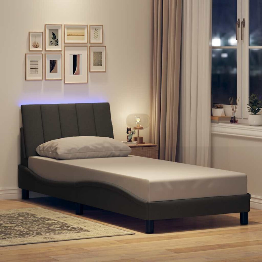 vidaXL Bedframe zonder matras "Hanko" 90x200 cm stof donkergrijs afbeelding 1