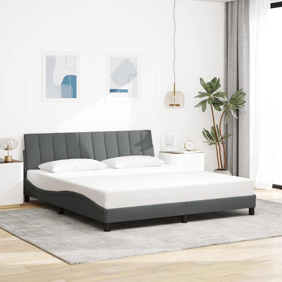 vidaXL Bedframe zonder matras "Hanko" stof donkergrijs 180x200 cm afbeelding 1