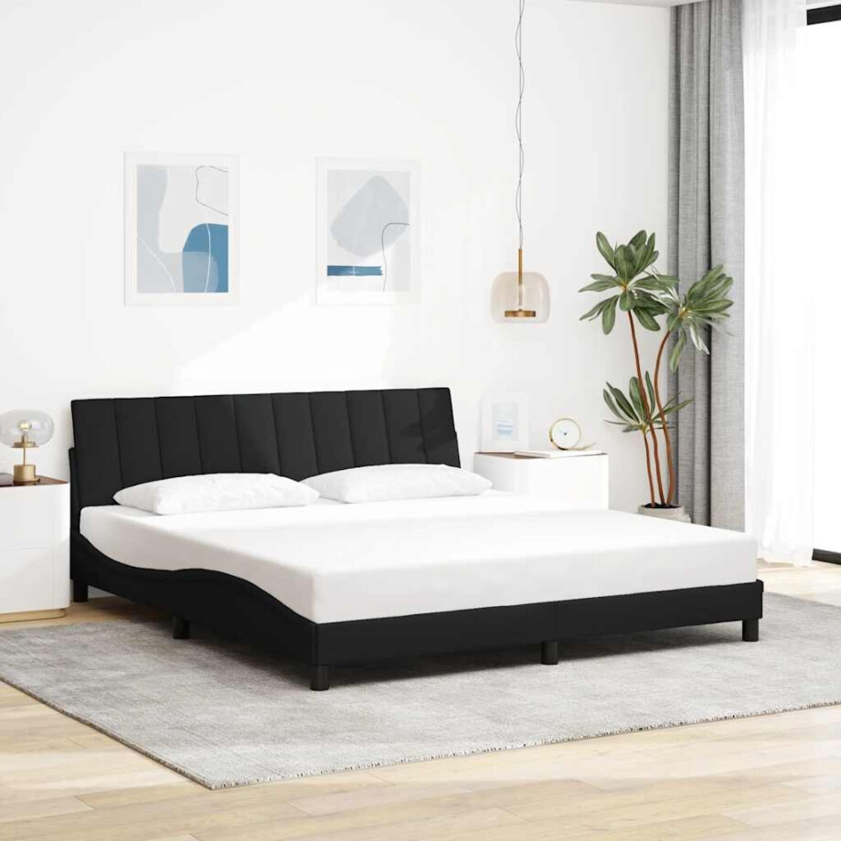 vidaXL Bedframe zonder matras "Hanko" stof zwart 180x200 cm afbeelding 1