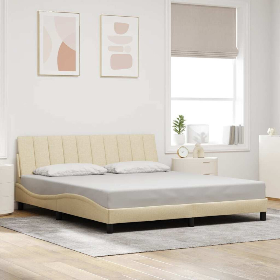 vidaXL Bedframe zonder matras "Hanko" stof crèmekleurig 180x200 cm afbeelding 1
