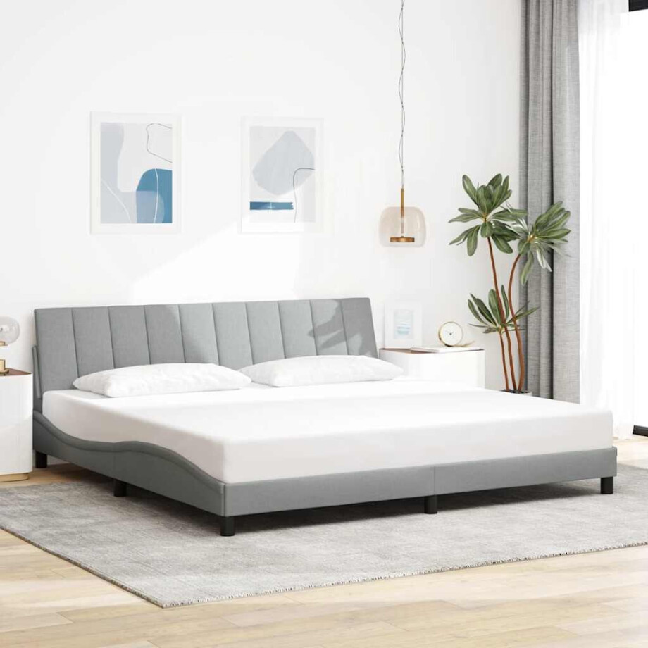 vidaXL Bedframe zonder matras "Hanko" stof lichtgrijs 200x200 cm afbeelding 1