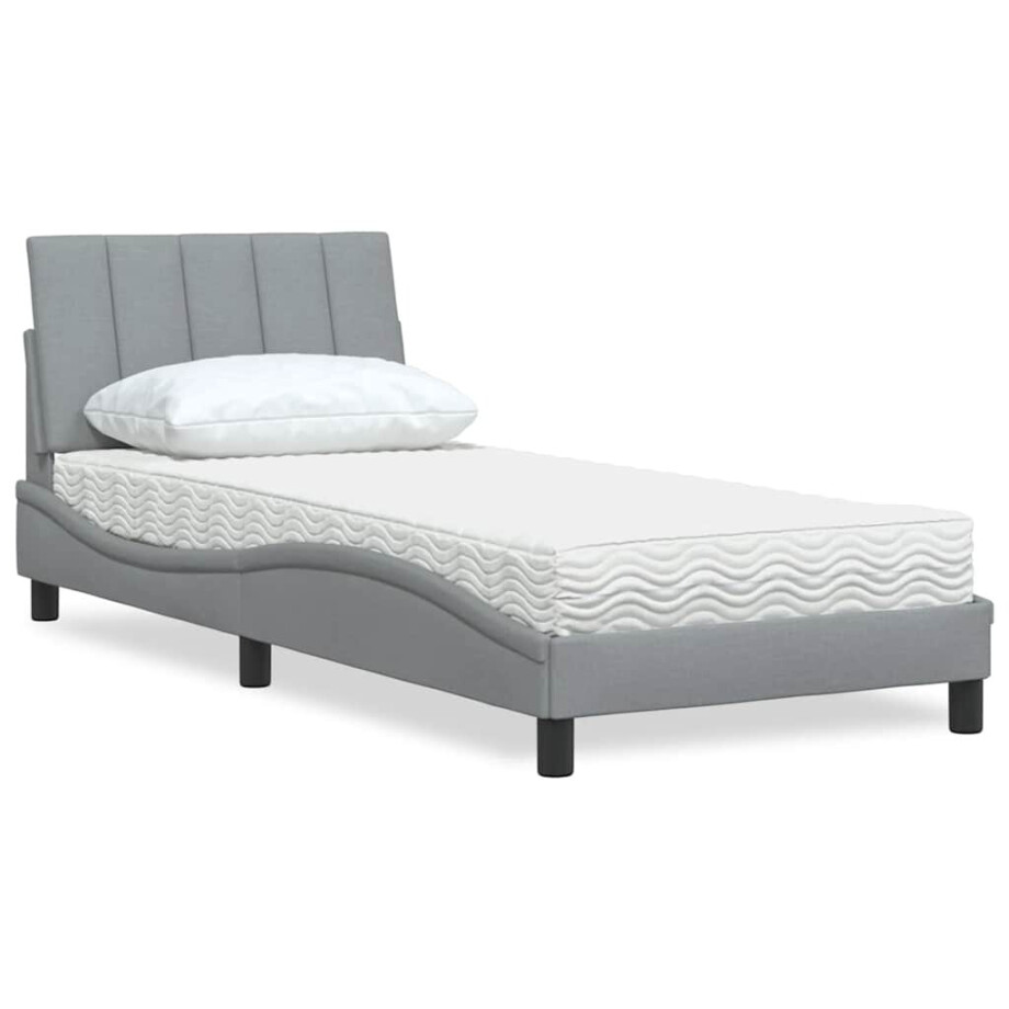 vidaXL Bed met matras "Hanko" stof lichtgrijs 90x190 cm afbeelding 1