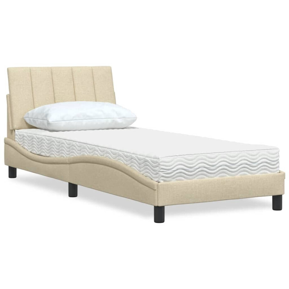 vidaXL Bed met matras "Hanko" stof crèmekleurig 90x190 cm afbeelding 1