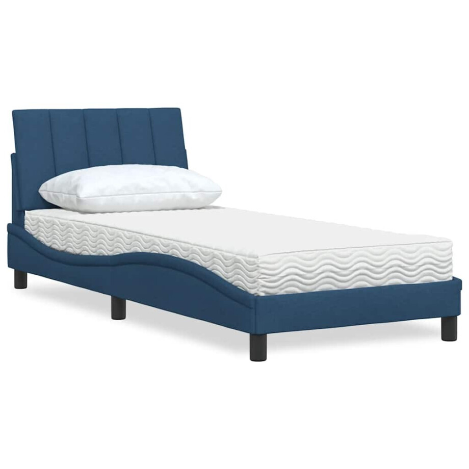 vidaXL Bed met matras "Hanko" stof blauw 90x190 cm afbeelding 1
