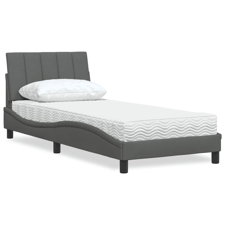 vidaXL Bed met matras "Hanko" stof donkergrijs 90x200 cm afbeelding 1