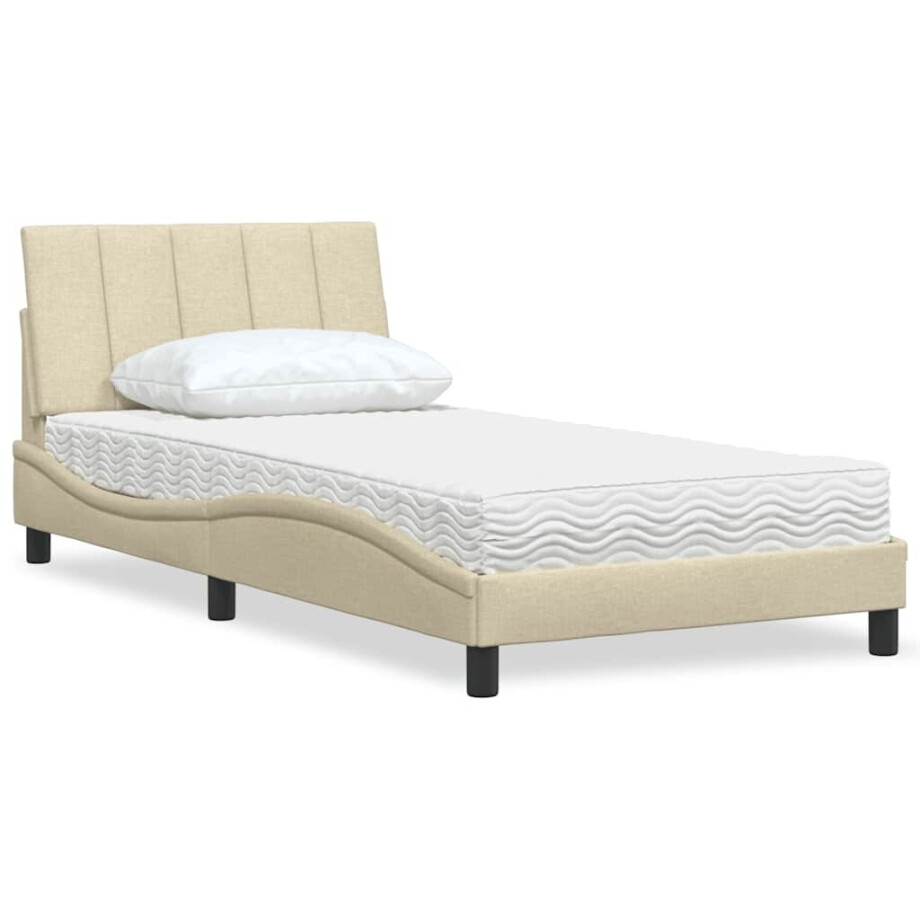vidaXL Bed met matras "Hanko" stof crèmekleurig 100x200 cm afbeelding 1