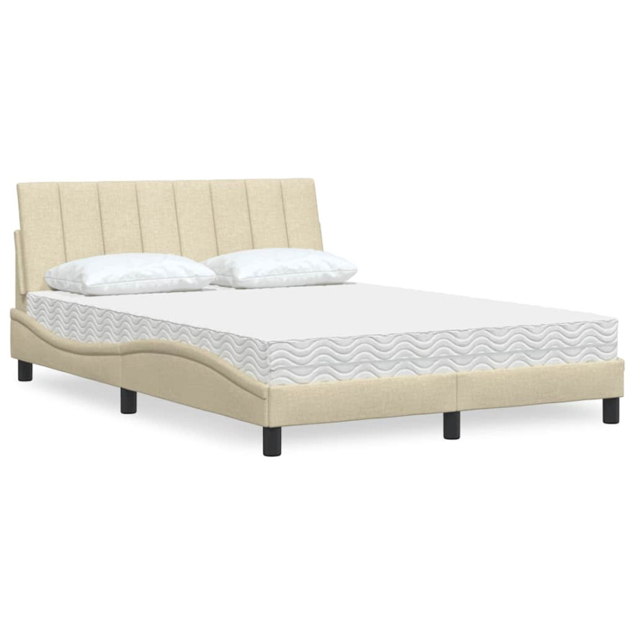 vidaXL Bed met matras stof crèmekleurig 120x200 cm afbeelding 1