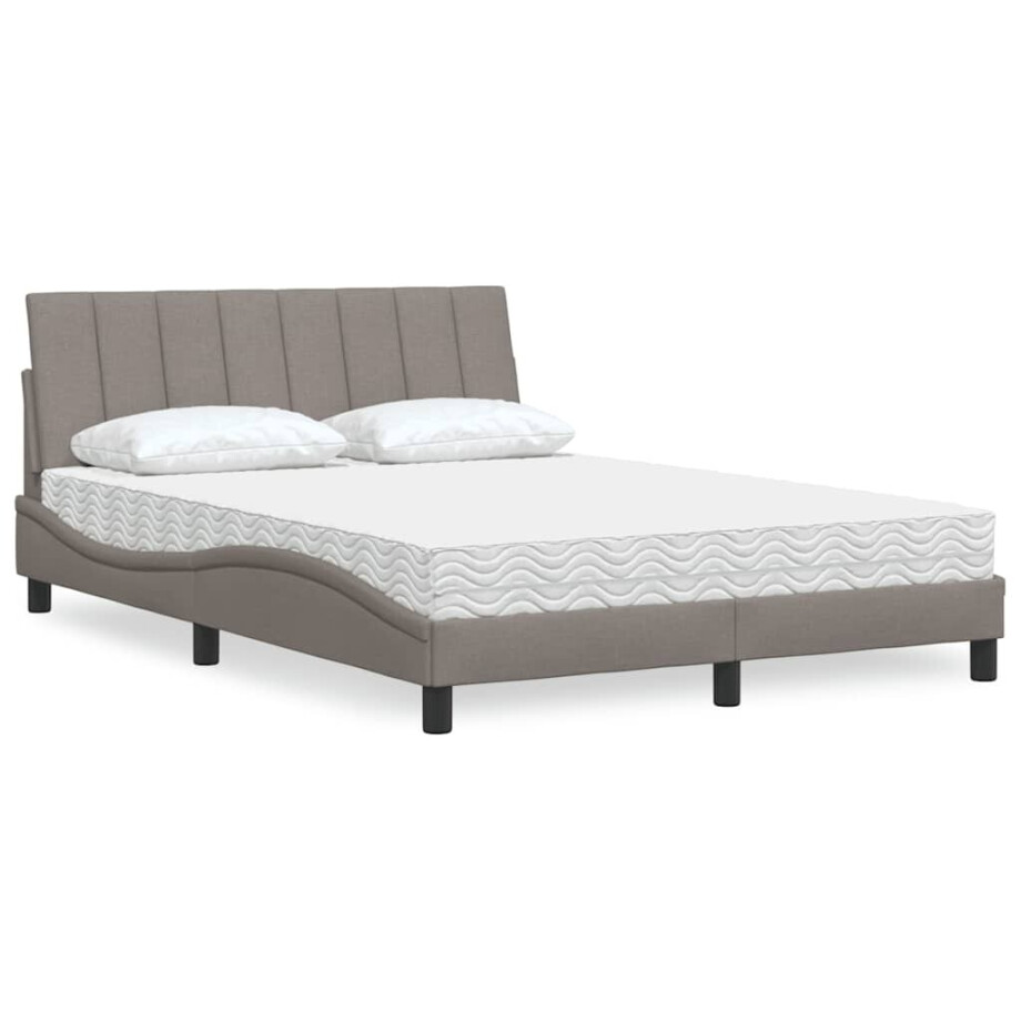 vidaXL Bed met matras "Hanko" stof taupe 140x200 cm afbeelding 1