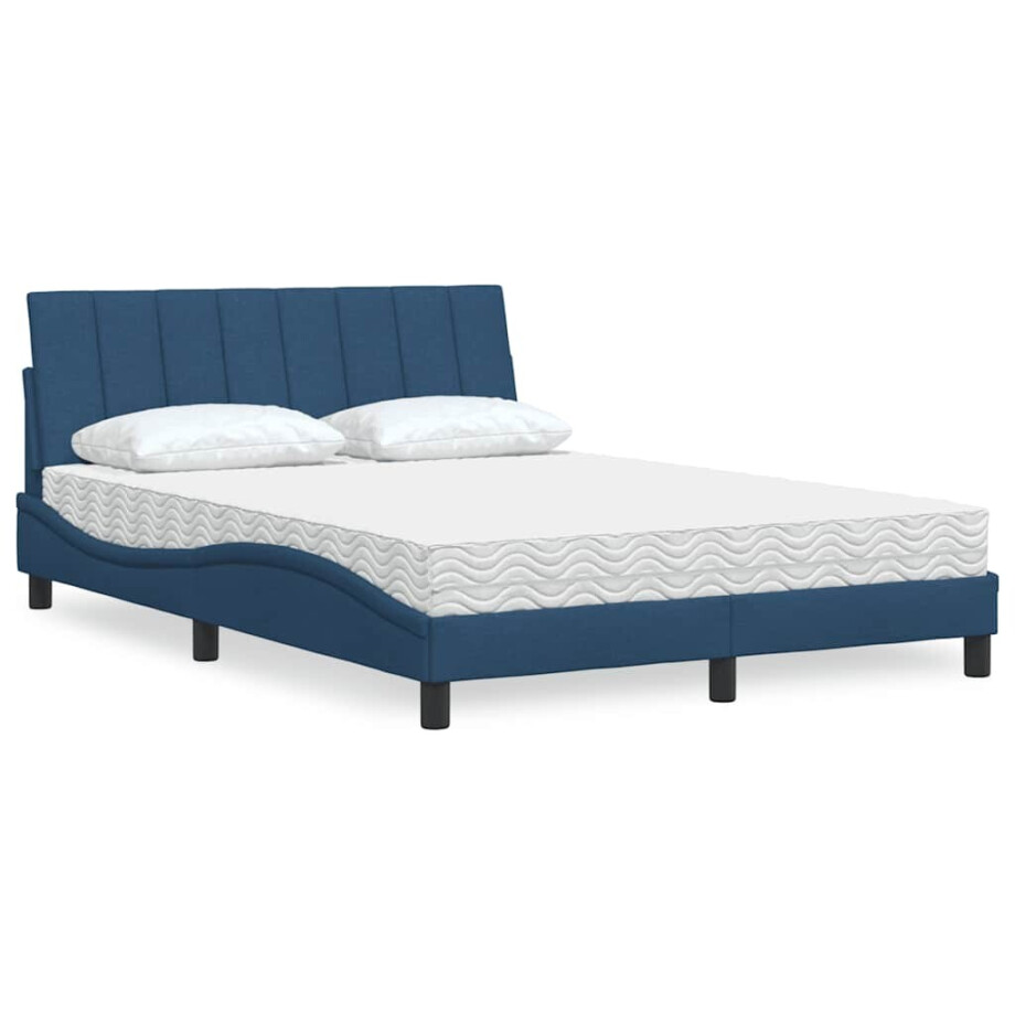 vidaXL Bed met matras "Hanko" stof blauw 140x200 cm afbeelding 1
