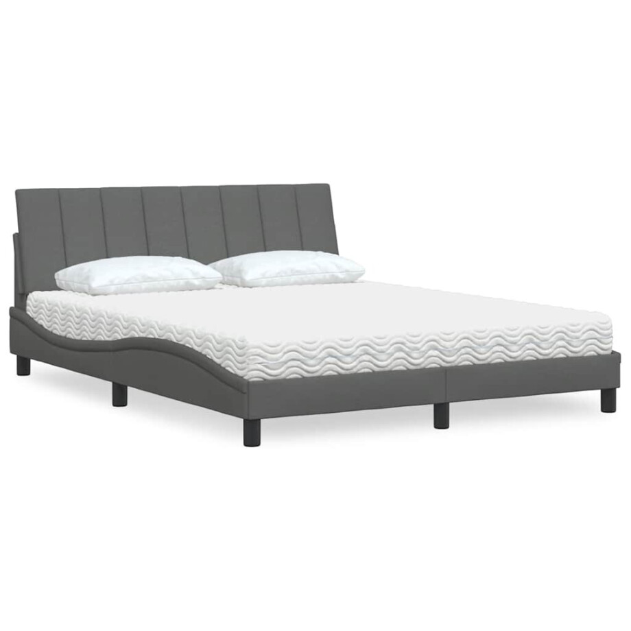 vidaXL Bed met matras "Hanko" stof donkergrijs 160x200 cm afbeelding 1