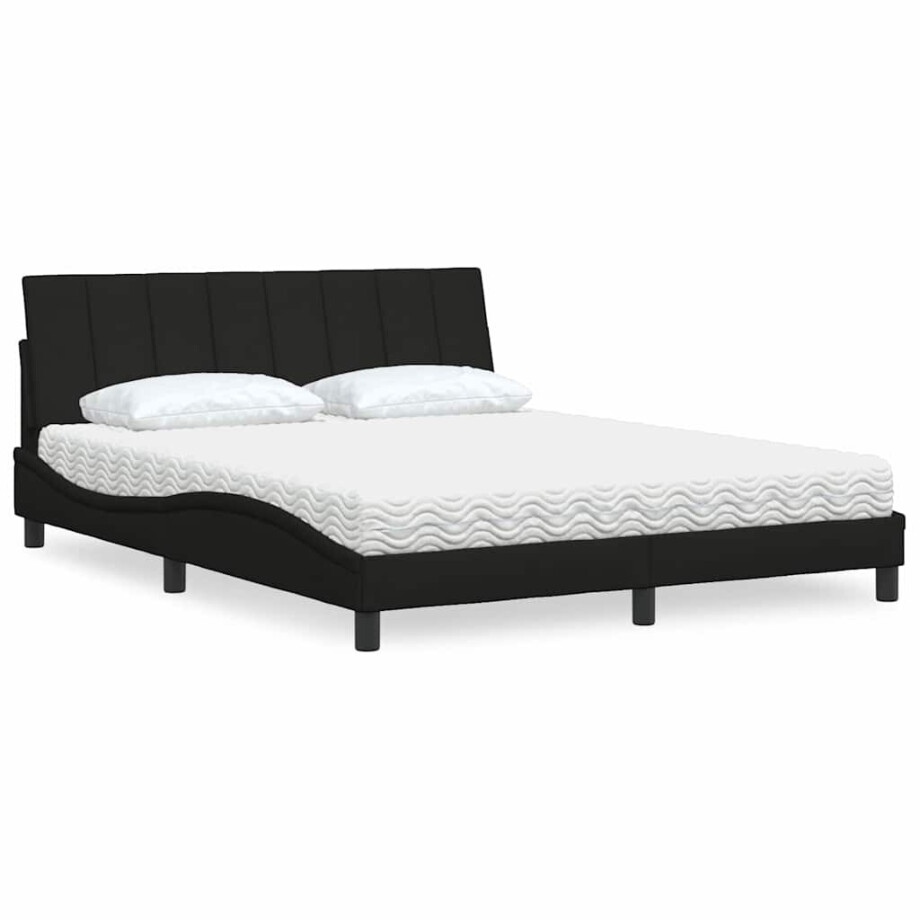 vidaXL Bed met matras "Hanko" stof zwart 160x200 cm afbeelding 1