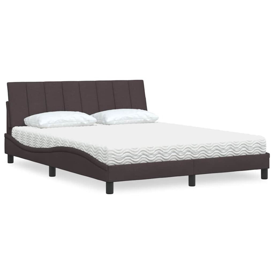 vidaXL Bed met matras "Hanko" stof donkerbruin 160x200 cm afbeelding 1