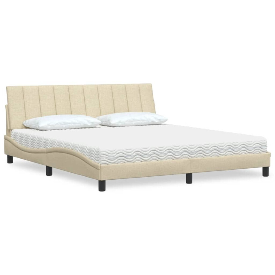 vidaXL Bed met matras "Hanko" stof crèmekleurig 180x200 cm afbeelding 1