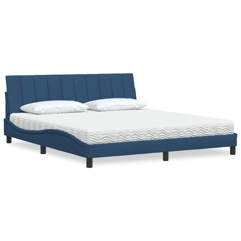 vidaXL Bed met matras stof blauw 180x200 cm afbeelding 1