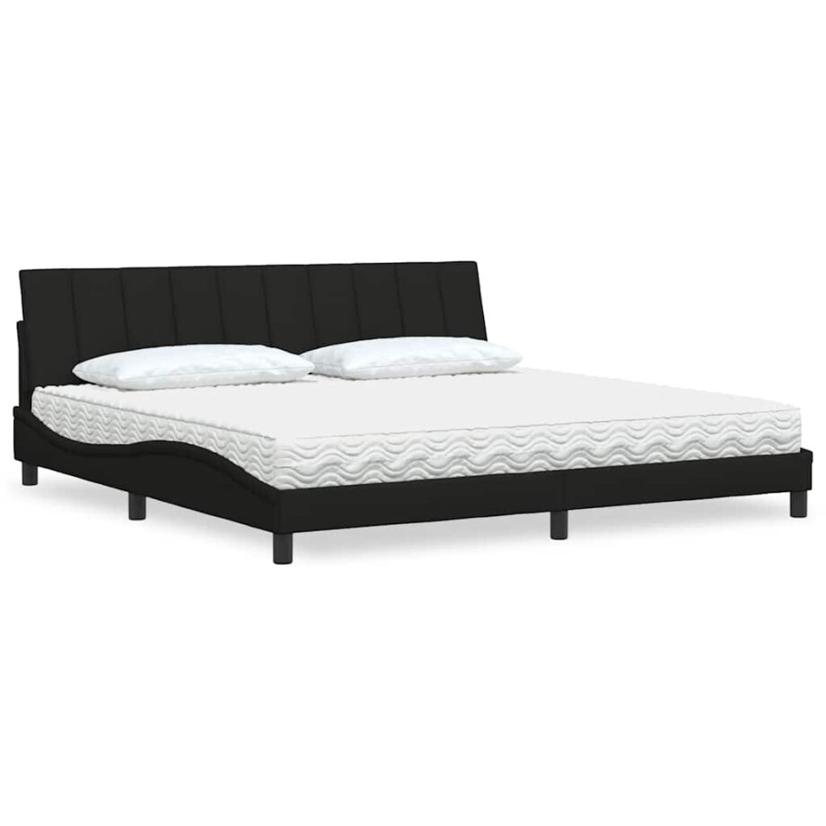 vidaXL Bed met matras "Hanko" stof zwart 200x200 cm afbeelding 1