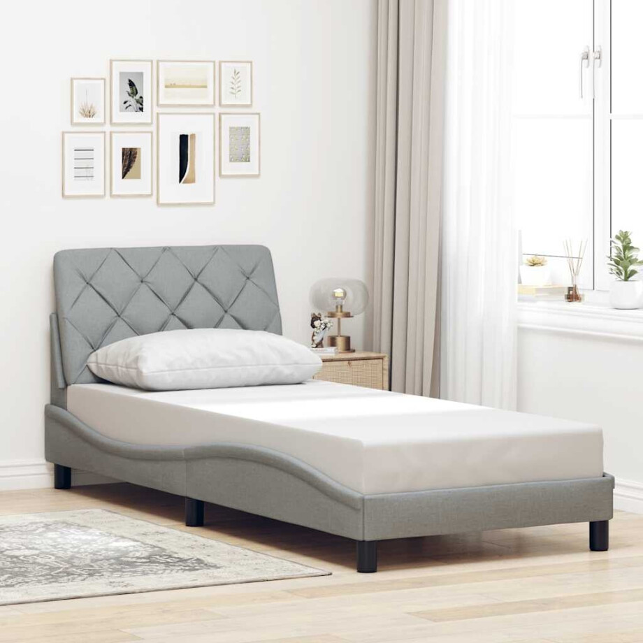 vidaXL Bedframe zonder matras 90x190 cm stof lichtgrijs afbeelding 1