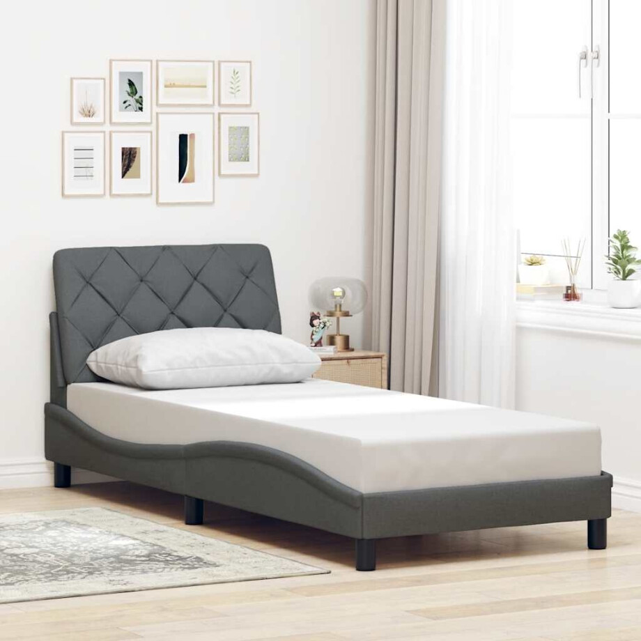 vidaXL Bedframe zonder matras 90x200 cm stof donkergrijs afbeelding 1