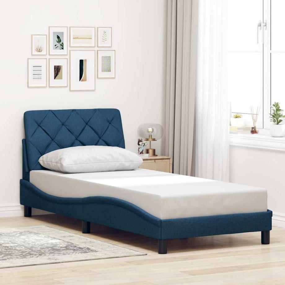 vidaXL Bedframe zonder matras 90x200 cm stof blauw afbeelding 1