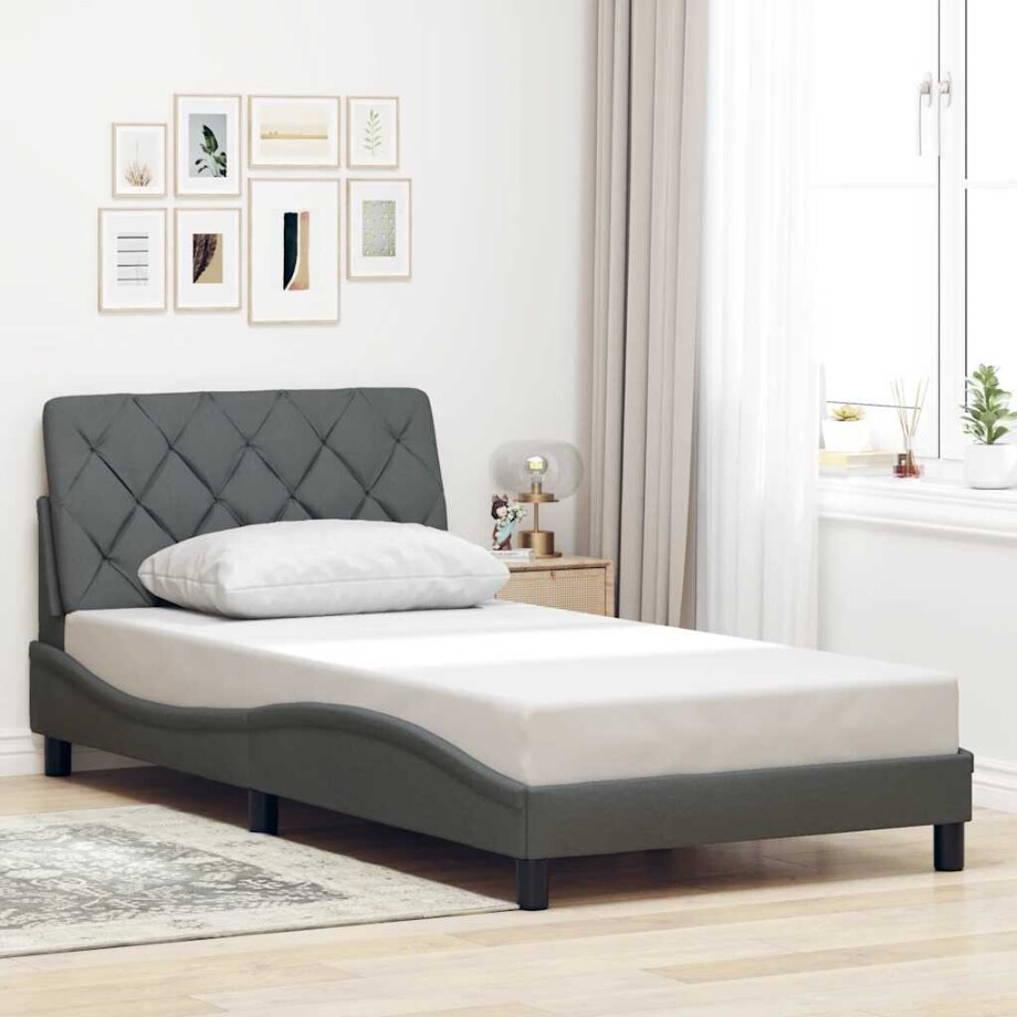 vidaXL Bedframe zonder matras 100x200 cm stof donkergrijs afbeelding 1