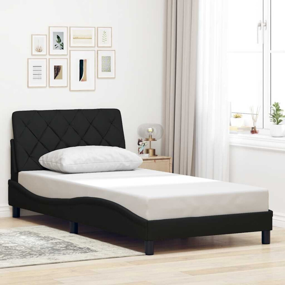 vidaXL Bedframe zonder matras 100x200 cm stof zwart afbeelding 1