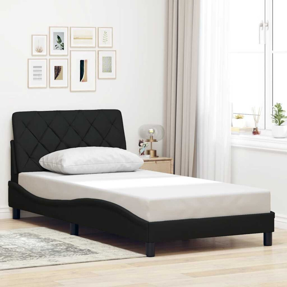 vidaXL Bedframe zonder matras 100x200 cm stof zwart afbeelding 1
