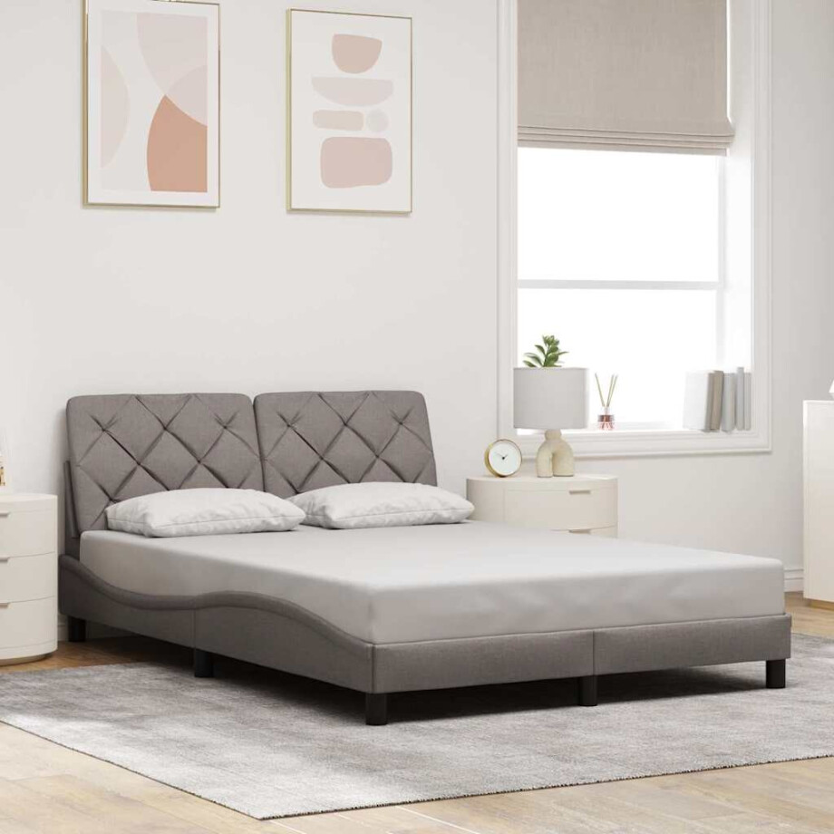 vidaXL Bedframe zonder matras 120x200 cm stof taupe vidaXL Bedframe zonder matras 120x200 cm stof taupe afbeelding 1