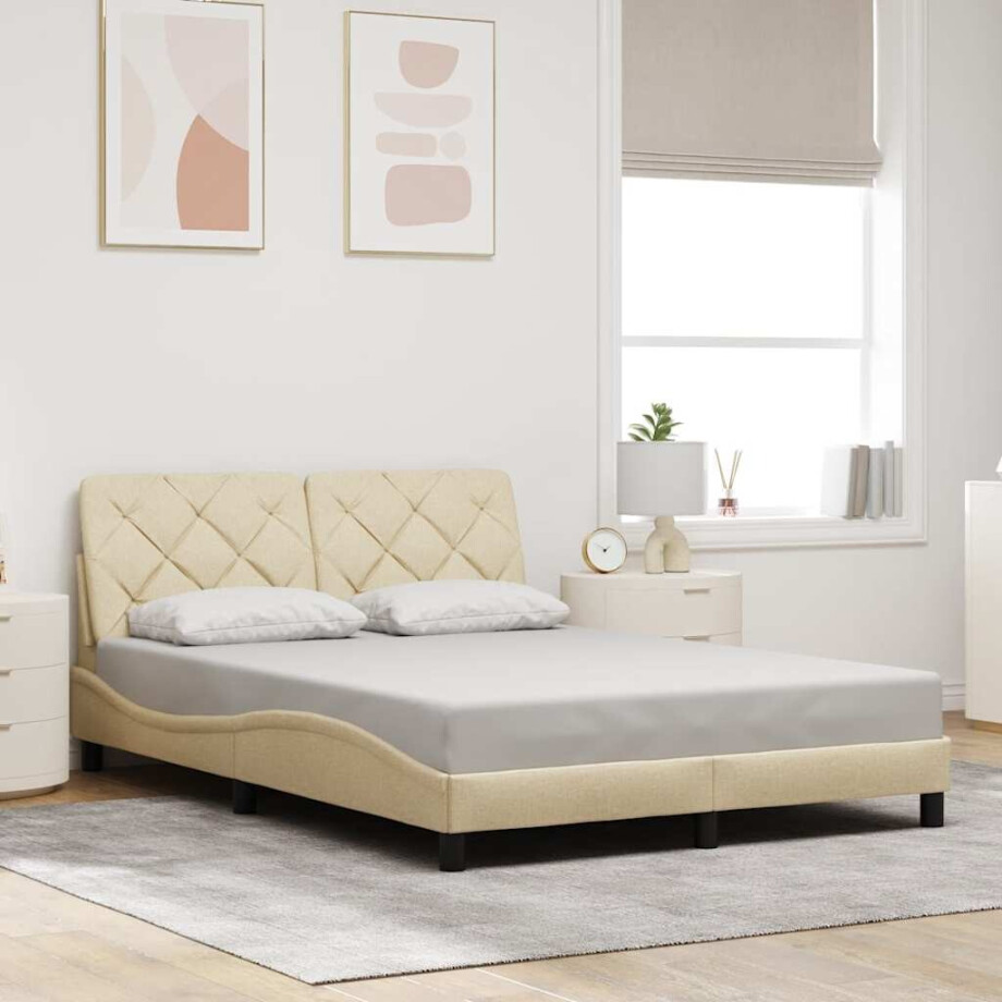 vidaXL Bedframe zonder matras 120x200 cm stof crèmekleurig afbeelding 1