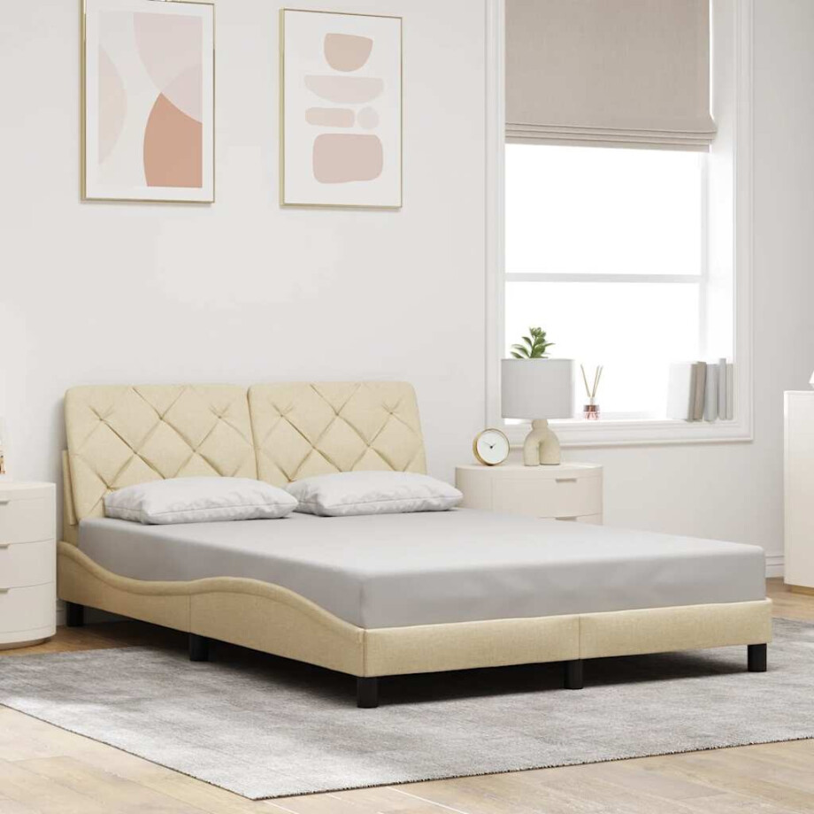 vidaXL Bedframe zonder matras 120x200 cm stof crèmekleurig afbeelding 1