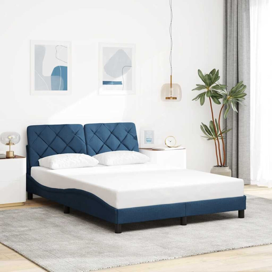 vidaXL Bedframe zonder matras 120x200 cm stof blauw afbeelding 1