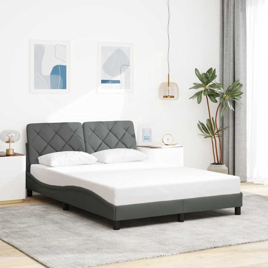 vidaXL Bedframe zonder matras stof donkergrijs 140x190 cm afbeelding 1