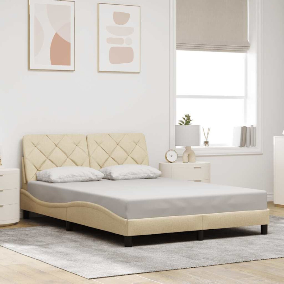 vidaXL Bedframe zonder matras stof crèmekleurig 140x200 cm afbeelding 1