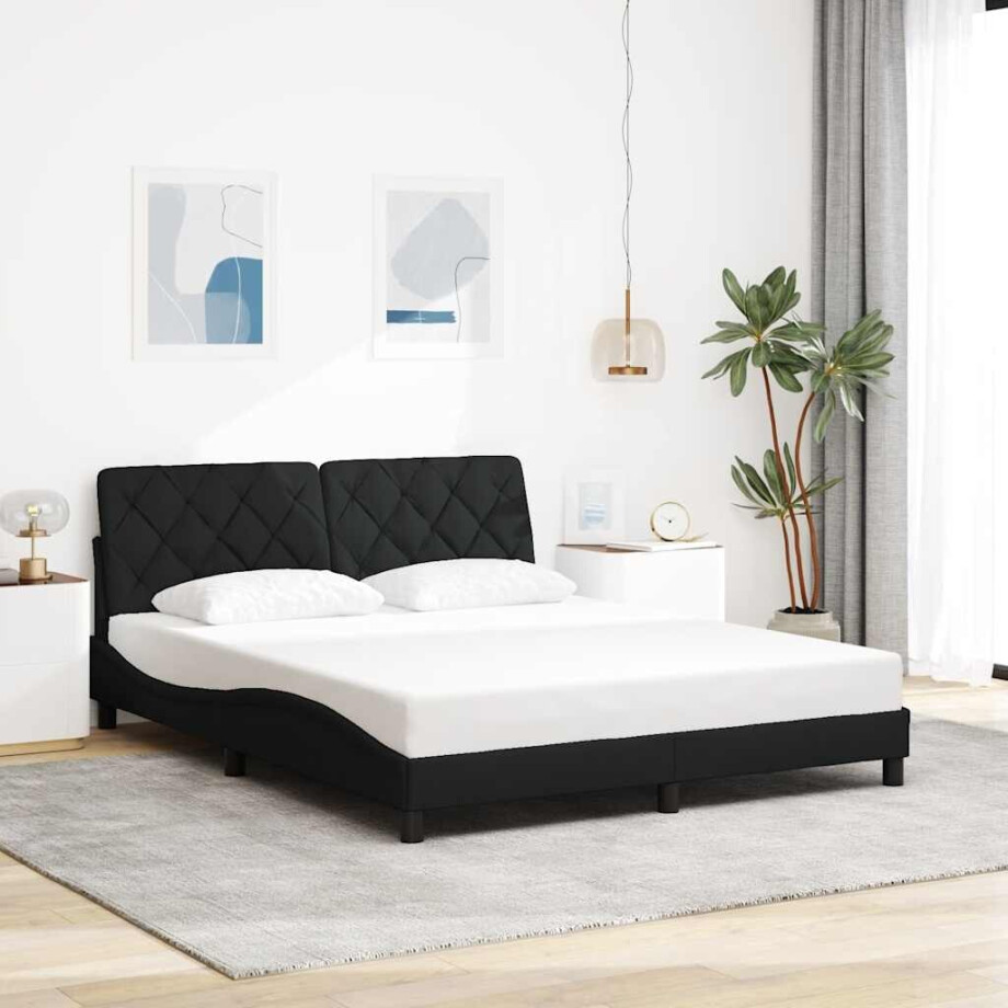 vidaXL Bedframe zonder matras stof zwart 160x200 cm afbeelding 1