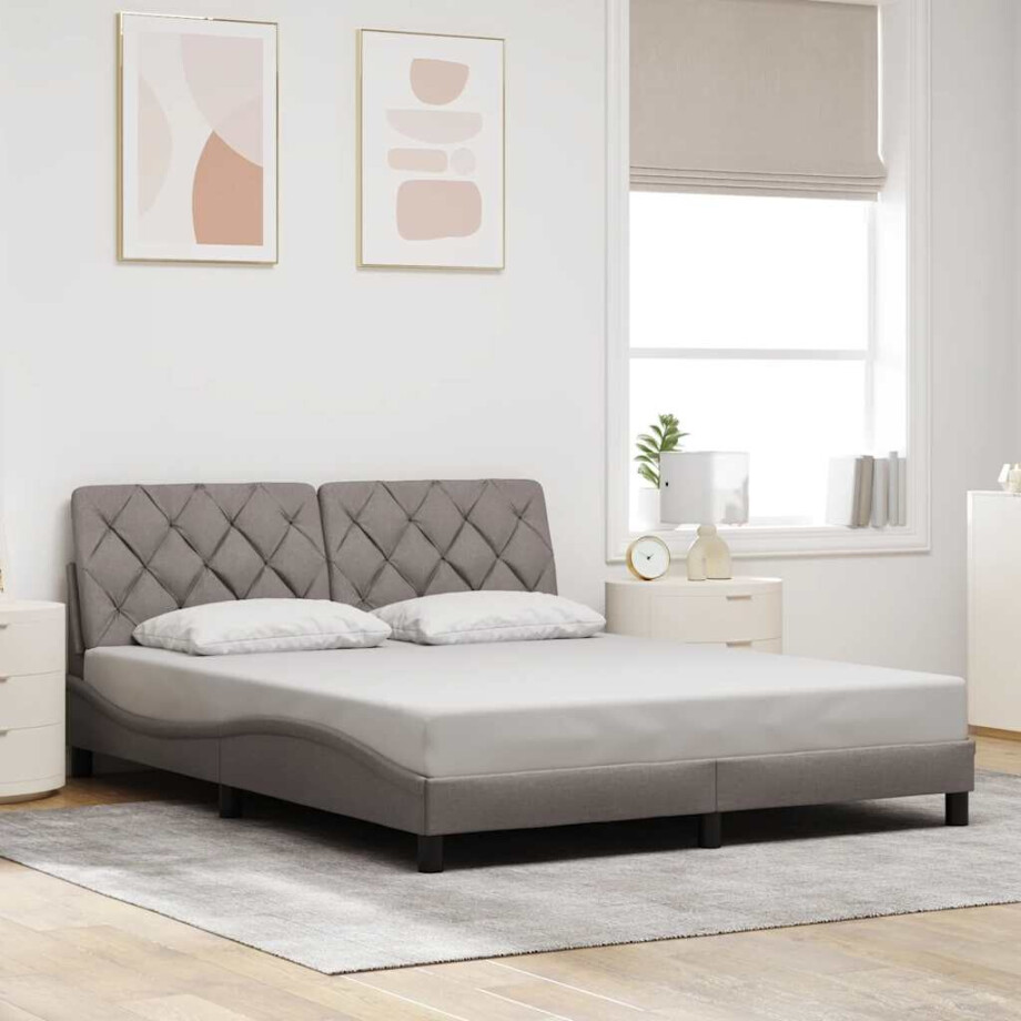 vidaXL Bedframe zonder matras stof taupe 160x200 cm vidaXL Bedframe zonder matras stof taupe 160x200 cm afbeelding 1